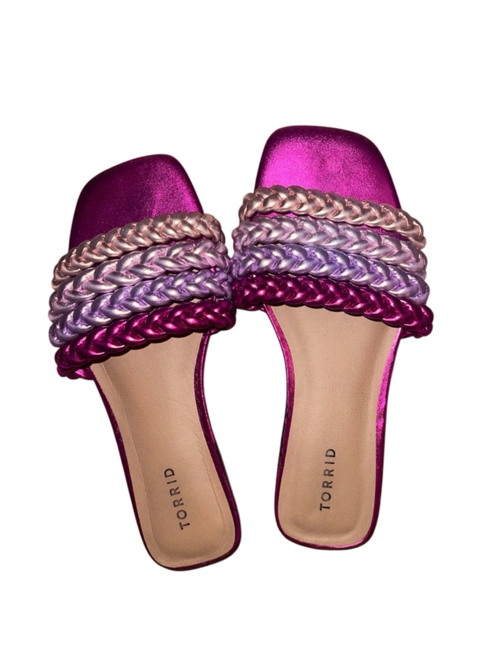 Torrid Metallic Fuchsia & Lavender Braided Slide Mules